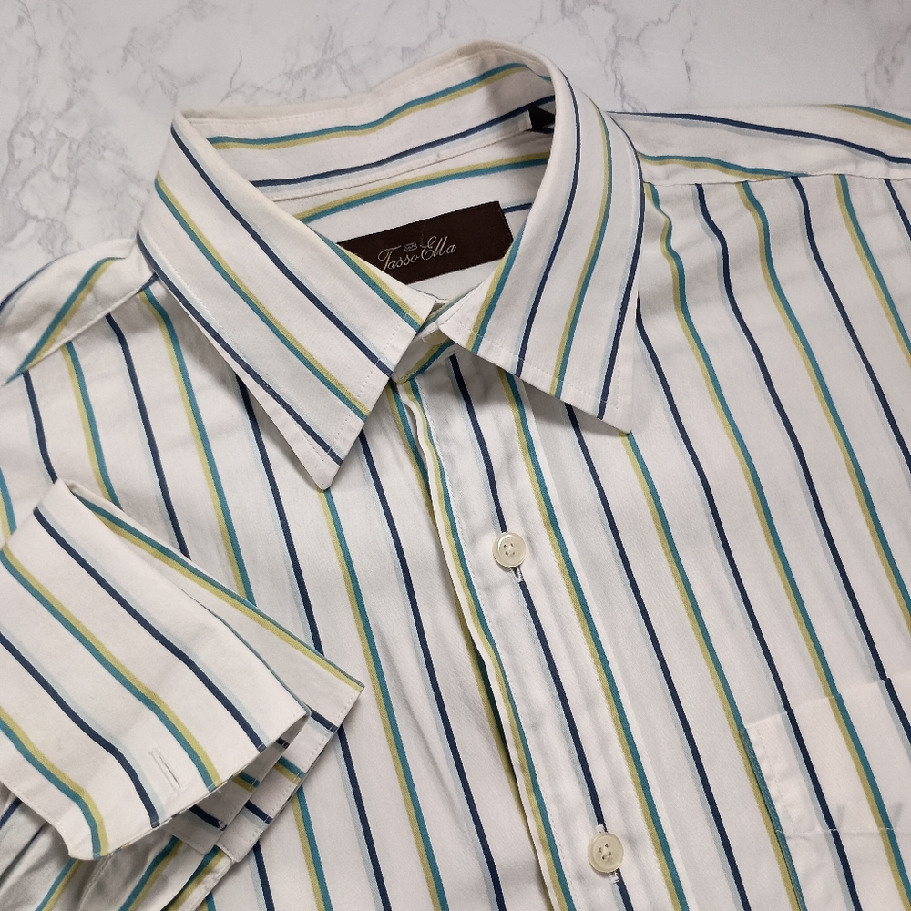 Tasso Elba Men's S White Striped Long Sleeve French Cuff Button Down Dress Shirt